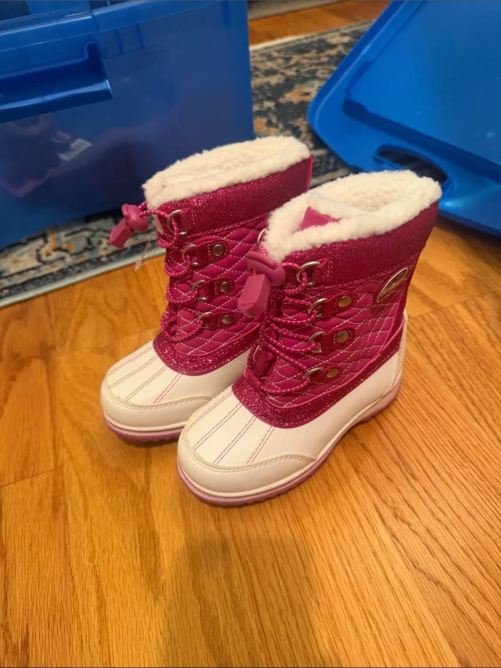 totes Girls' Pink and White Glitter Snow Boots